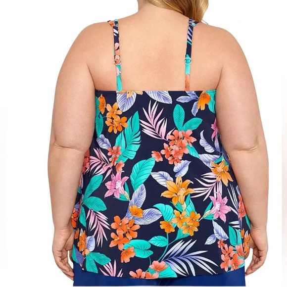 Swim Solutions Havanna Nights Bust Support Tankini Swim Top Size 16W Navy NWT - Picture 3 of 13